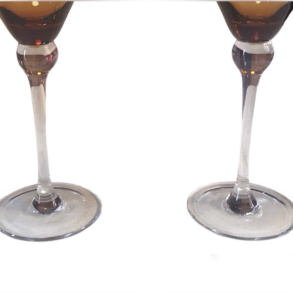 VTG Retro MCM 2 Amber Ball Stemmed Martini Glasses - Picture 5 of 6